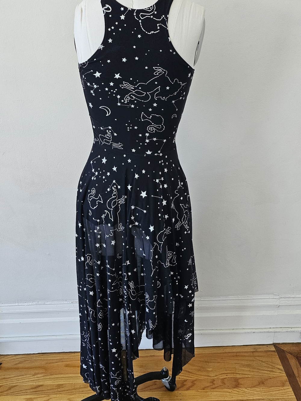Black Midi Dress with White Constellation Print - Picture 2 of 5